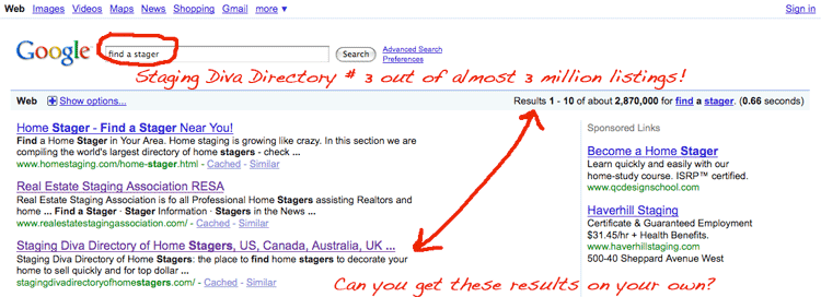 Staging Diva Directory ranked number 3 for find a stager