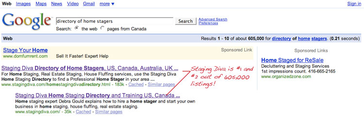 Staging Diva in Google Results